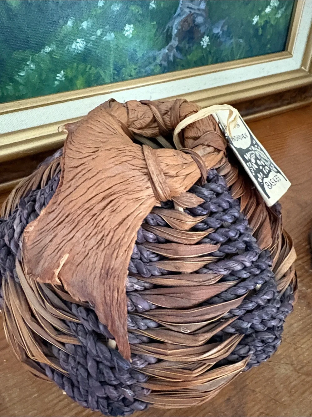 Hawaiian hand woven basket Brown & Dark Purple Decorative Basket